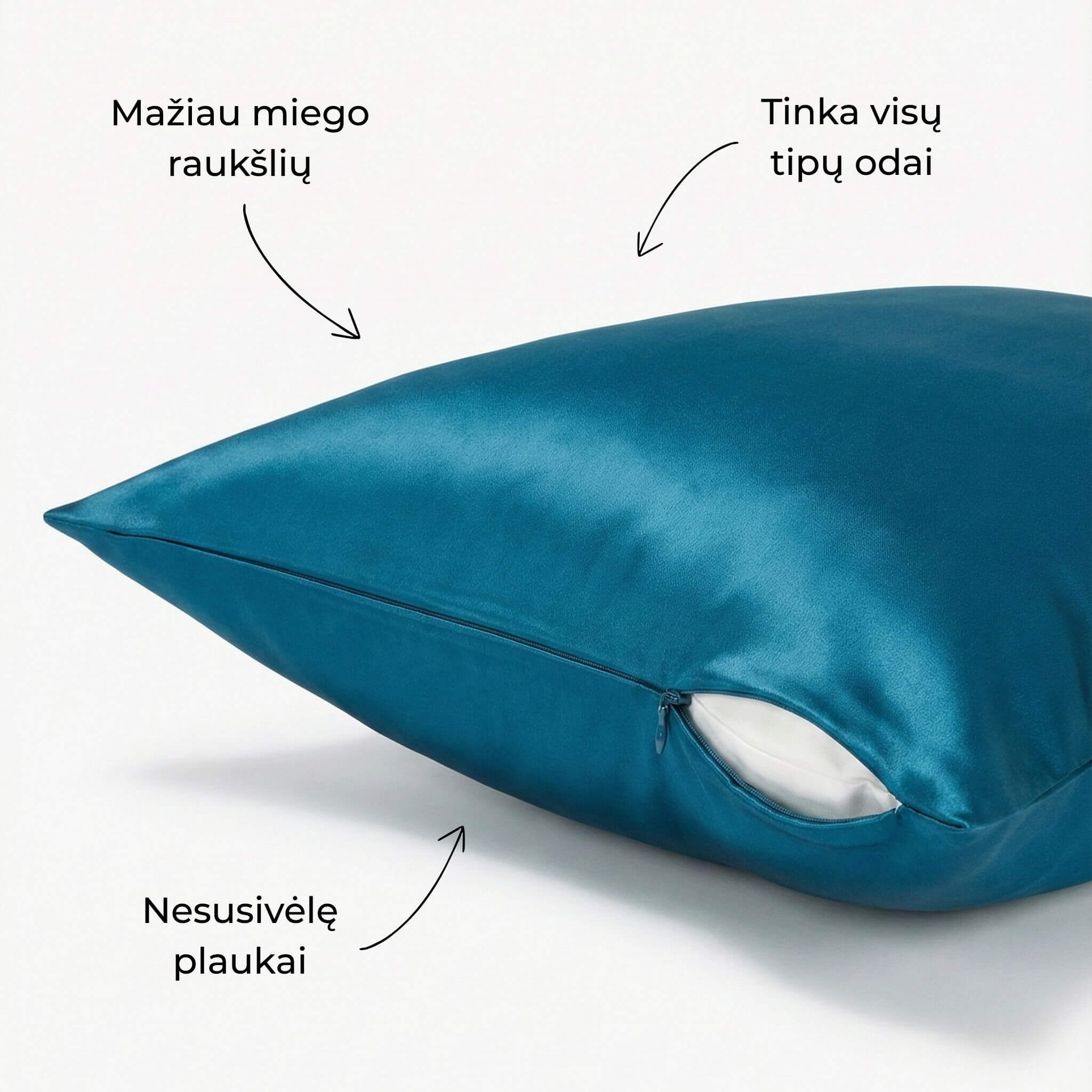 Tamsiai mėlynos spalvos 19 momų šilkinis pagalvės užvalkalas su paslėptu užtrauktuku – Milvi