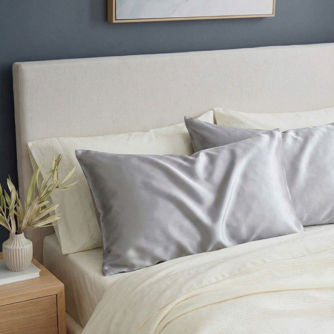 Pilkos spalvos 19 momų mulberry šilkiniai pagalvės užvalkalai – neutralus elegantiškumas ir švelnus komfortas Jūsų miegui – Milvi
