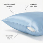 Šviesiai mėlynos spalvos 19 momų šilkinis pagalvės užvalkalas su paslėptu užtrauktuku – Milvi