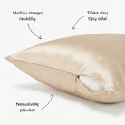 Šampano spalvos 19 momų šilkinis pagalvės užvalkalas su paslėptu užtrauktuku – Milvi