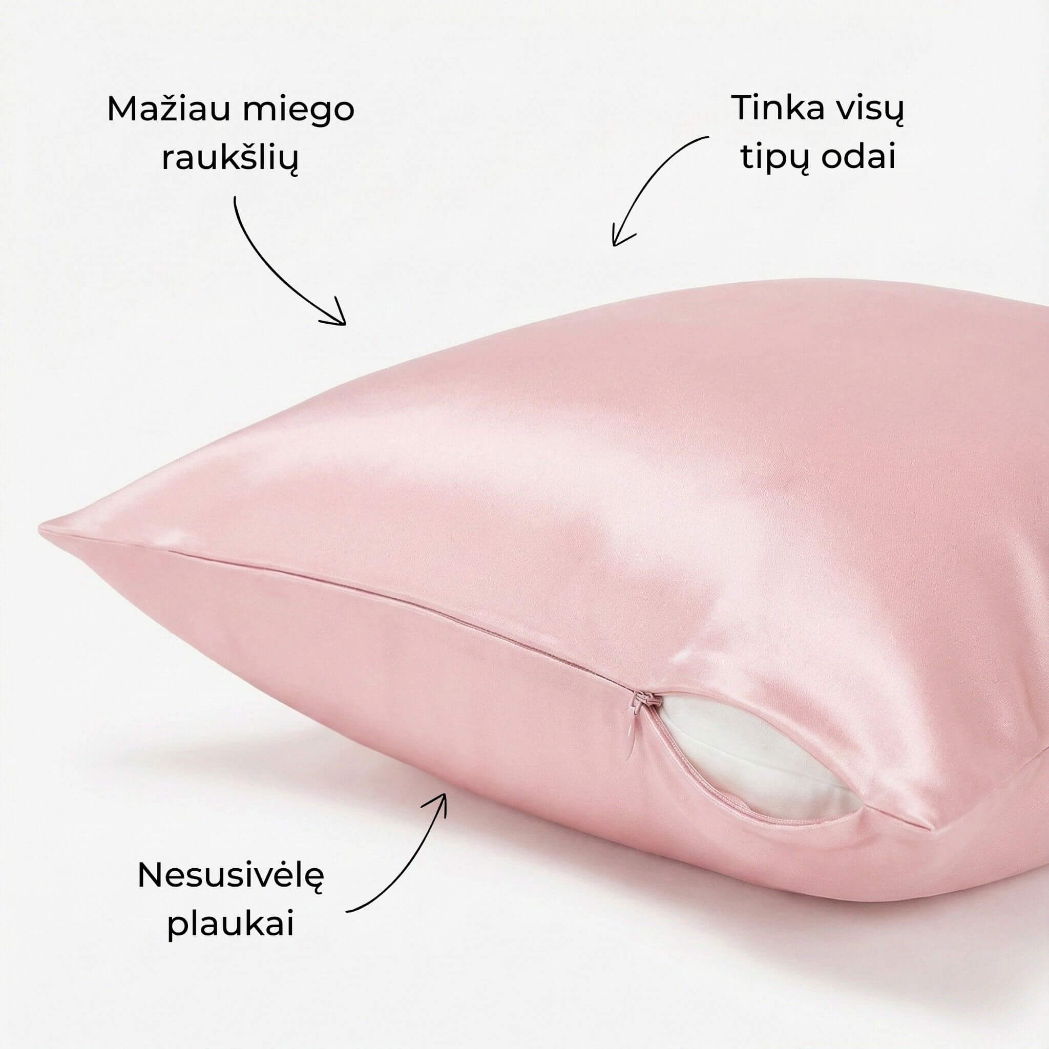 Rožinis šilkinis pagalvės užvalkalas