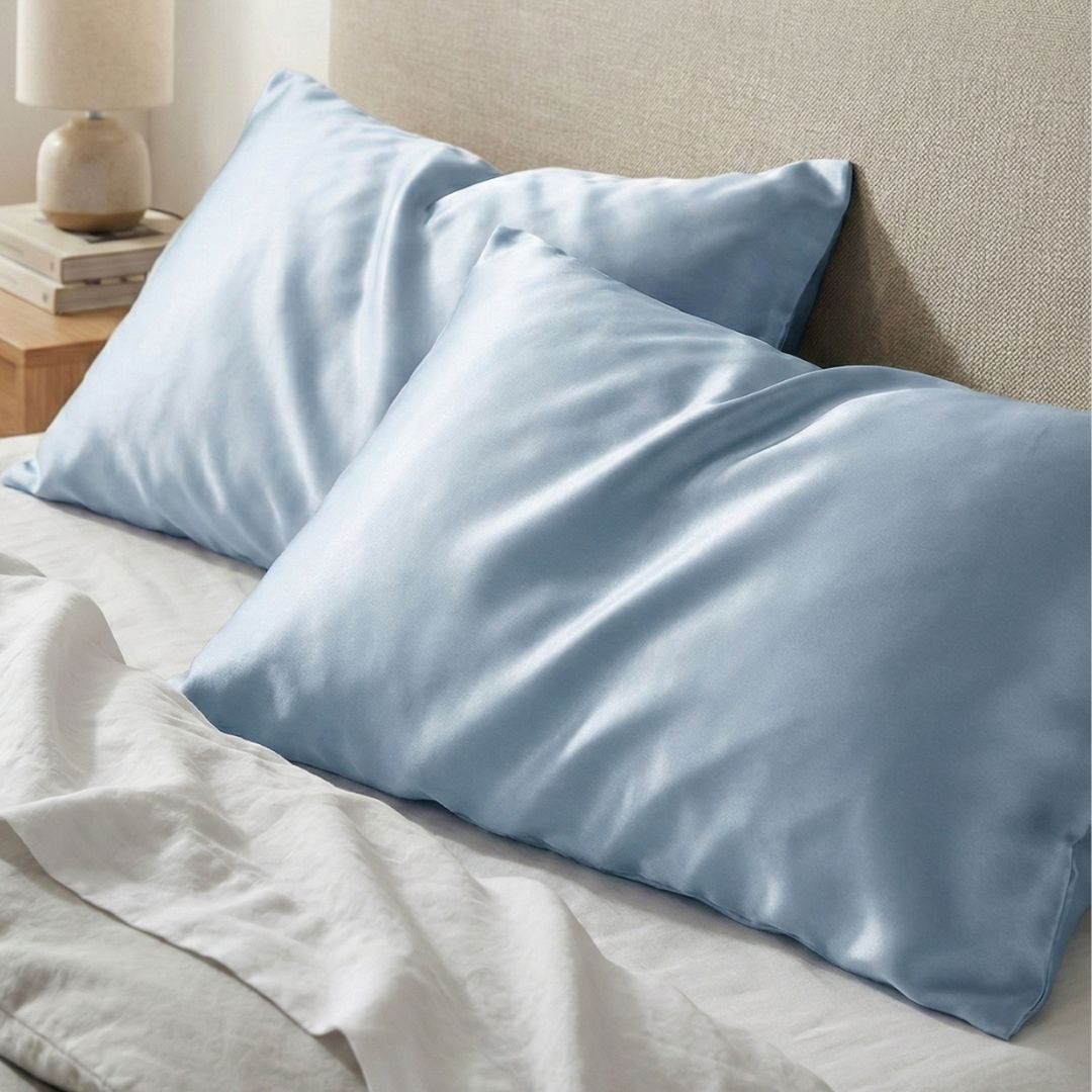 Šilkinis pagalvės užvalkalas šviesiai mėlynos spalvos Milvi
