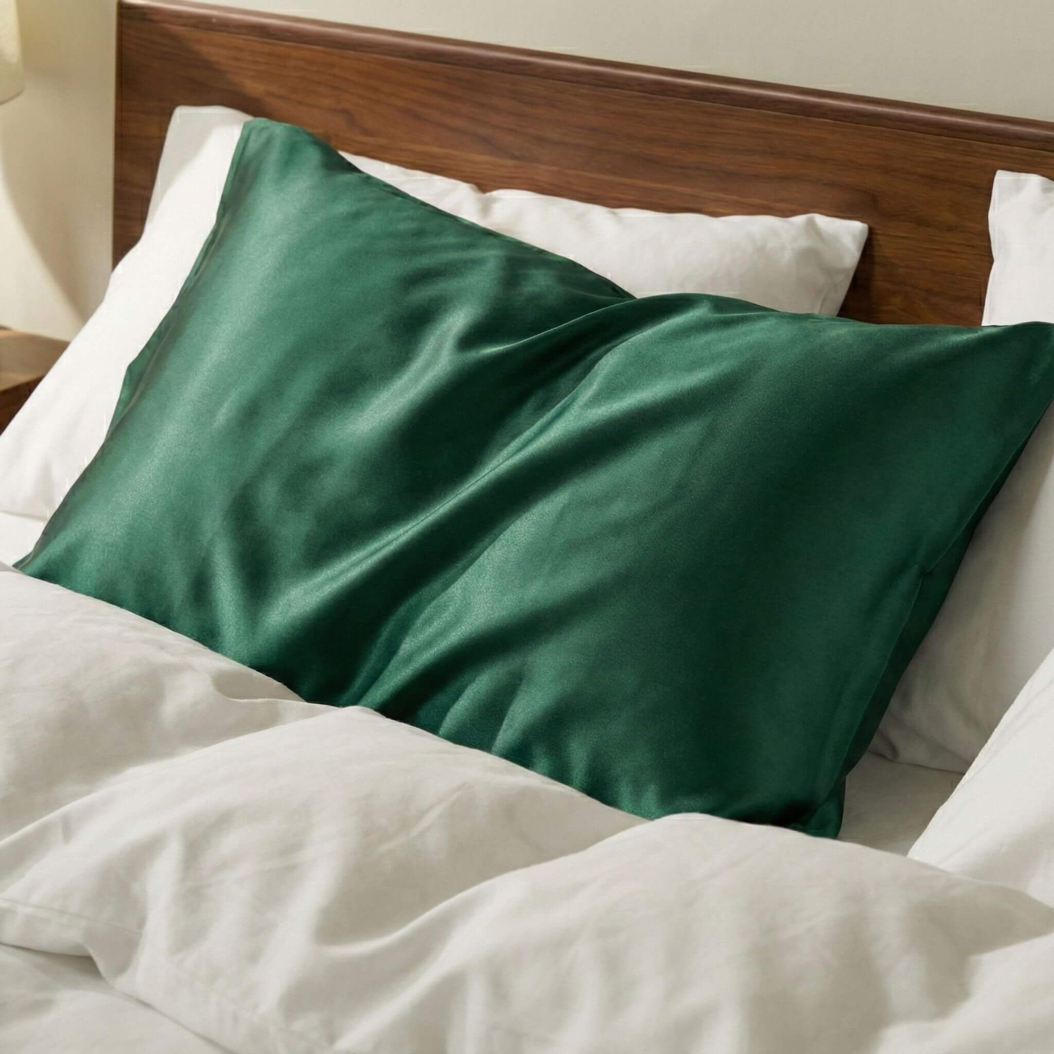 Šilkinis pagalvės užvalkalas tamsiai žalios spalvos Milvi