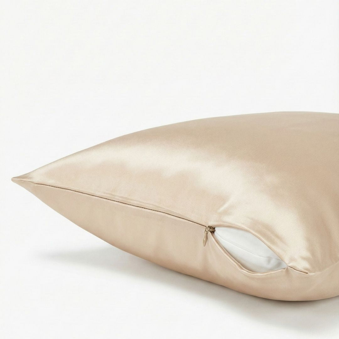 Šampano spalvos 19 momų šilkinis pagalvės užvalkalas su paslėptu užtrauktuku – Milvi