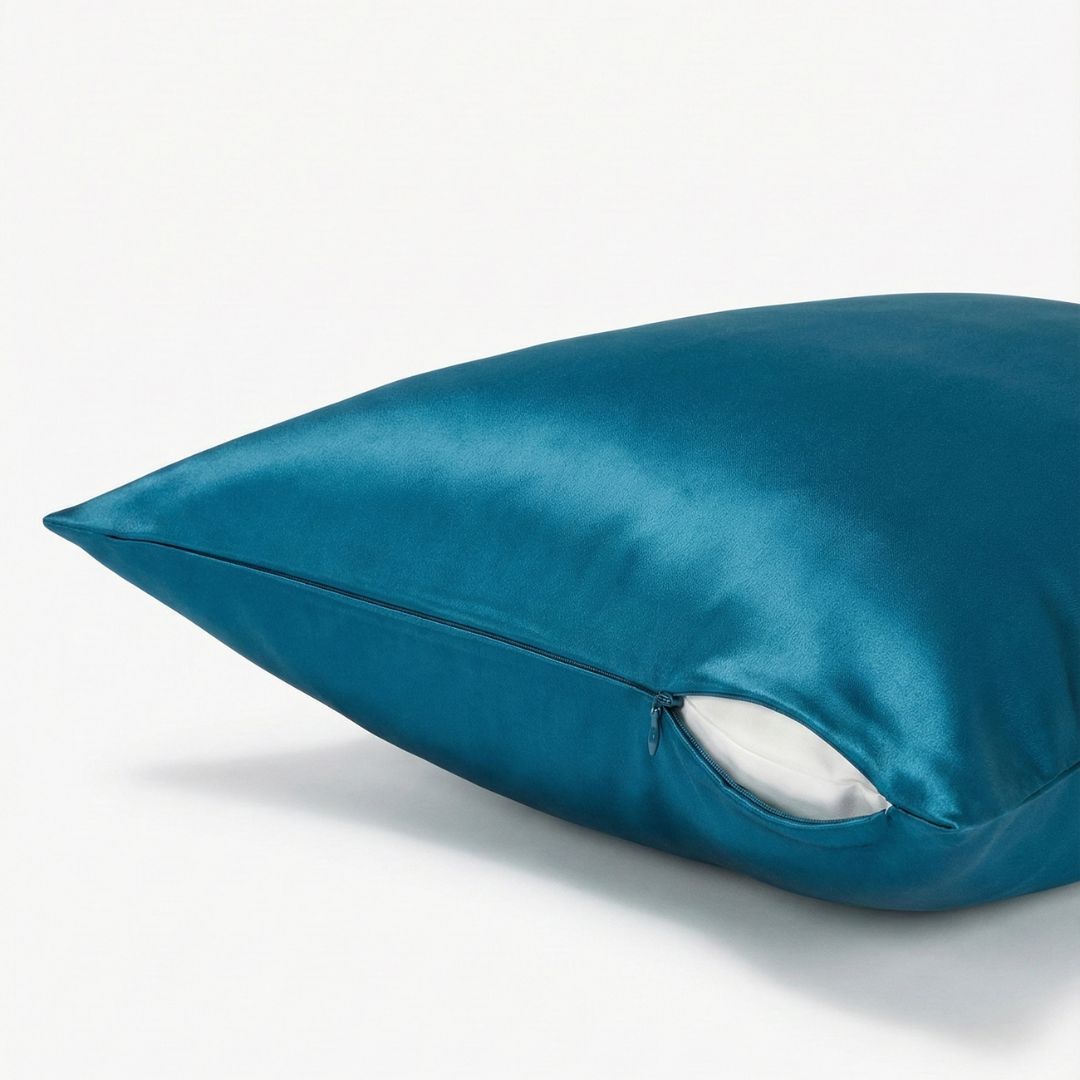 Tamsiai mėlynos spalvos 19 momų šilkinis pagalvės užvalkalas su paslėptu užtrauktuku – Milvi